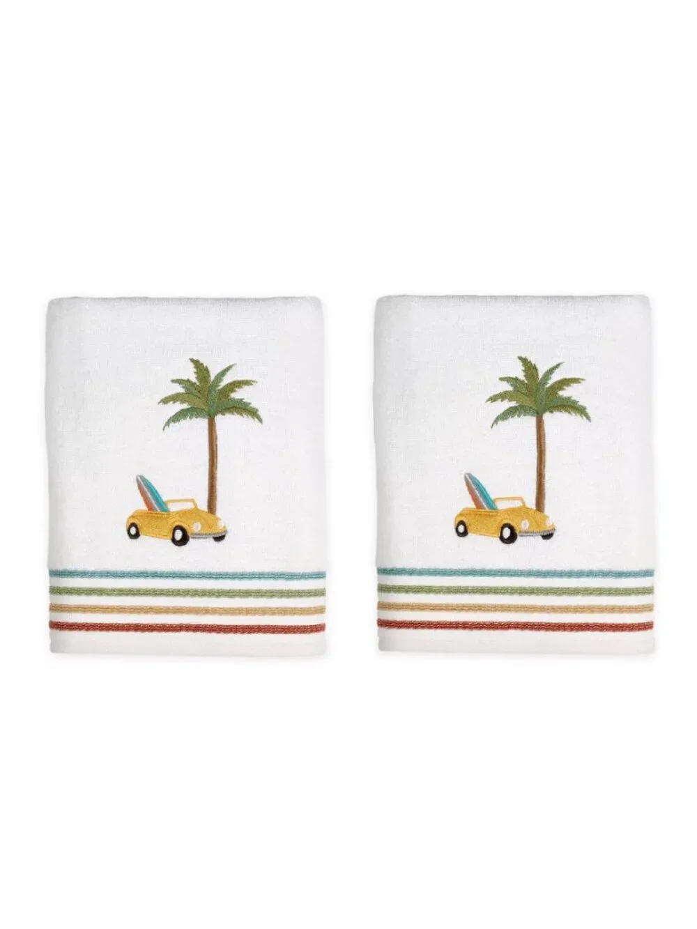 2 SKL Surfs Up Bath Towels Volkswagen Convertible Beetle Car SURFBOARD Palm Tree